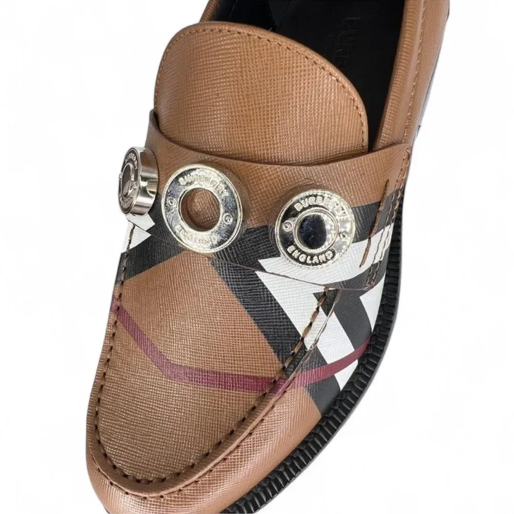 BURBERRY Women's Broadbrook Brown Nova Check Silver Hardware Loafers Siz… - Picture 10 of 14